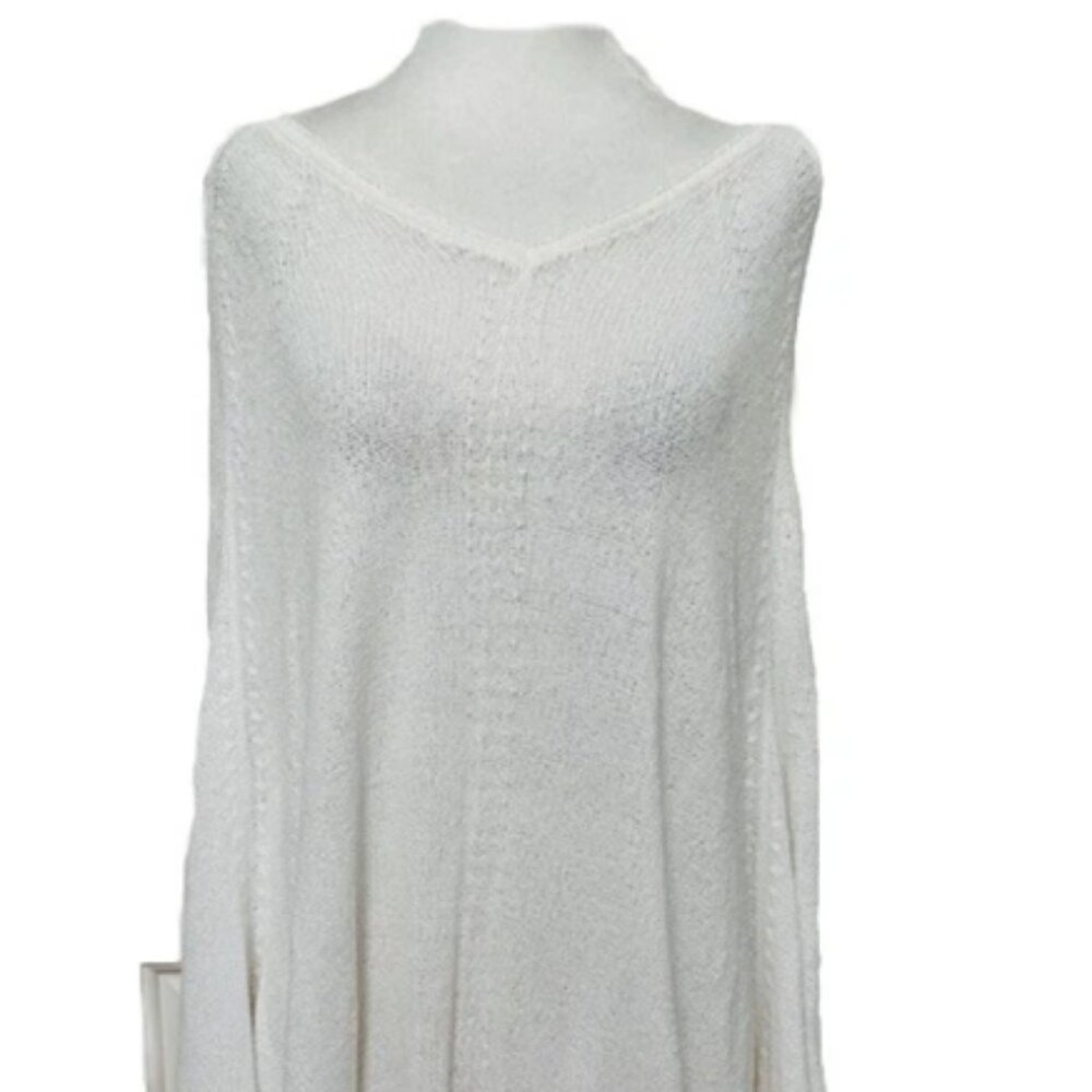 LILLY PULITZER WHITE KNIT TUNIC PONCHO SHAWL SWEATER S/M